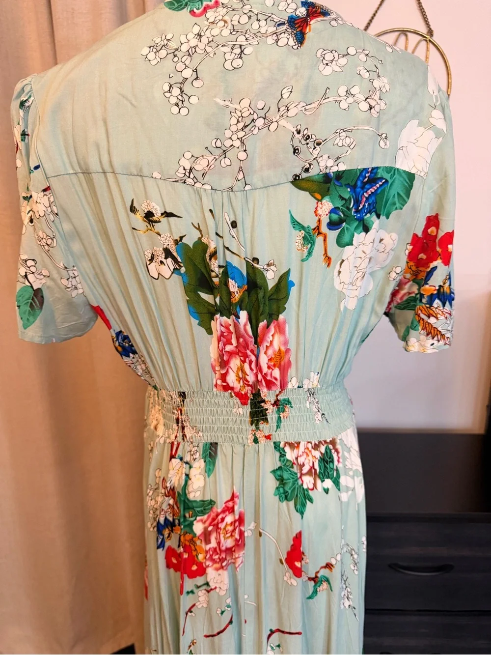 SHEIN Mint Green Floral Maxi Dress with Tie Waist